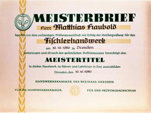 Meisterbrief für das Tischlerhandwerk